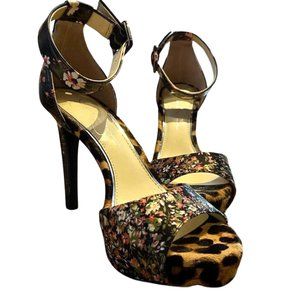 Jessica Simpson Divene Floral Cheetah Color Block Ankle Strap High Heel Stiletto